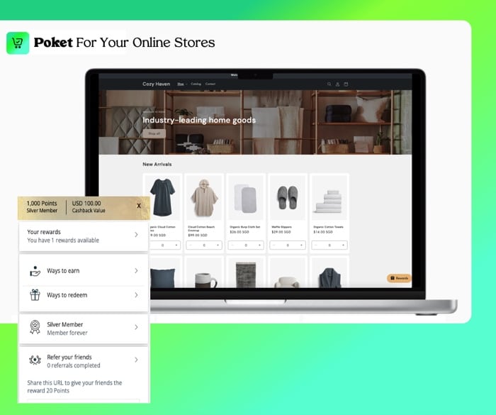 Poket loyalty rewards app for Shopify and woocommerce