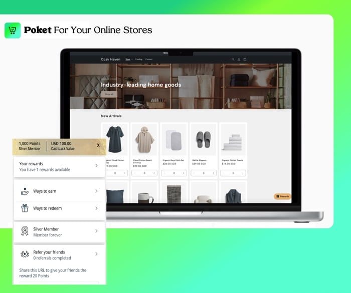 Poket loyalty rewards app for Shopify and woocommerce